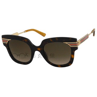 【LOOK路克眼鏡】Gucci 古馳 太陽眼鏡 雙G LOGO 經典條紋金屬鏡腳 GG0281SA 002