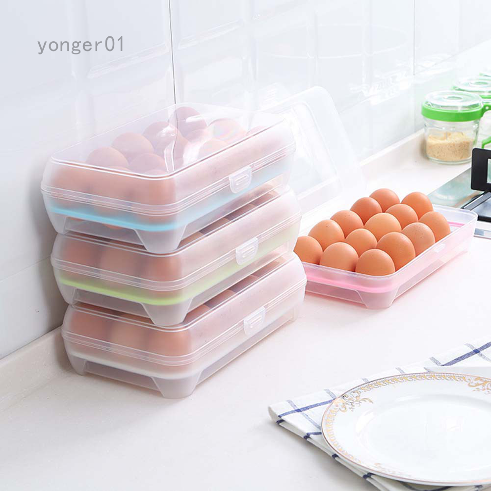 yonger01 廚房15格雞蛋盒 冰箱保鮮盒 便攜野餐雞蛋收納盒 塑料雞蛋盒 蛋托蛋格