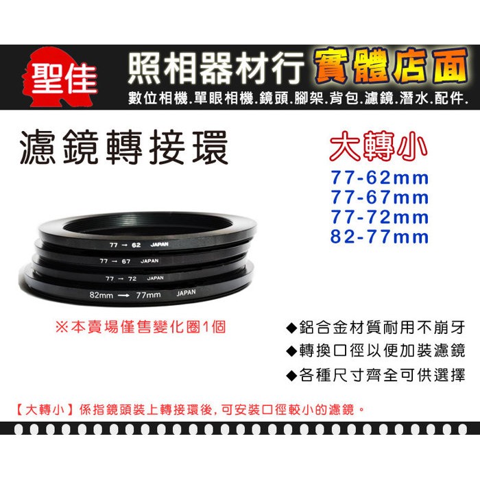 【聖佳】濾鏡轉接環 大轉小 77-62mm 77-67mm 77-72mm 82-77mm 變化圈