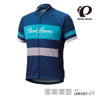 【PEARL iZUMi】日本進口 抗UV吸汗速乾設計款男短車衣 621-B-43 藍底藍圓點