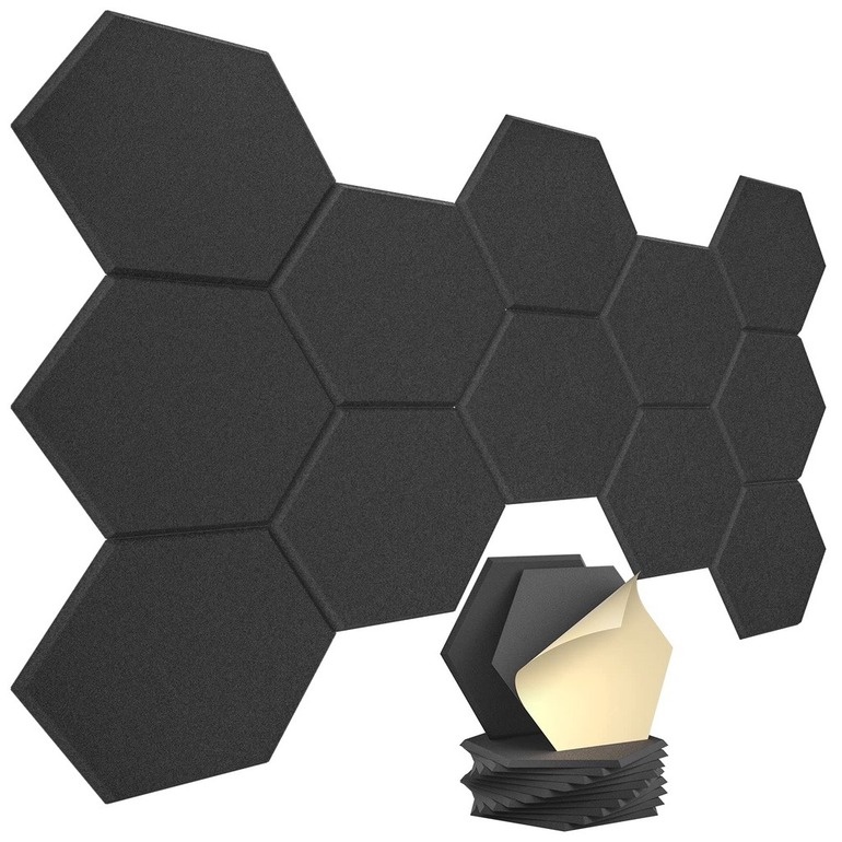六角吸音板自粘隔音泡沫30x26x0.9cm隔音泡沫板高密度聲學處理三維牆貼