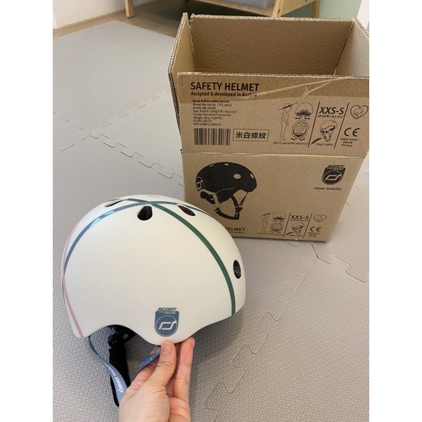 ［二手近全新］Scoot &amp; Ride safety helmet 安全帽 米白條紋 1-3歲