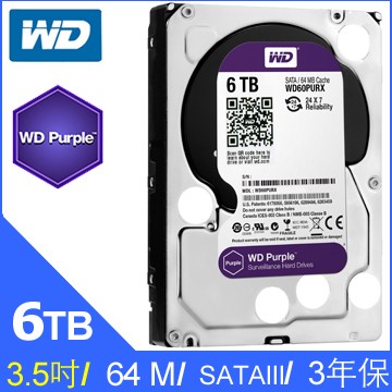 過保良品 WD Purple 6TB 3.5吋 SATA Ⅲ 監控系統碟 紫標 (WD60PURX) 非紅標