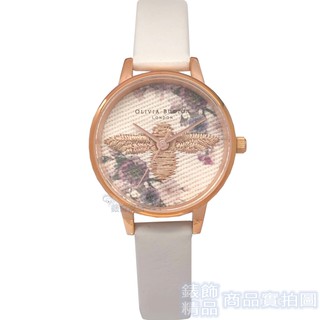 OLIVIA BURTON OB16EM06手錶 刺繡蜜蜂花卉 灰色錶帶30mm 女錶【錶飾精品】