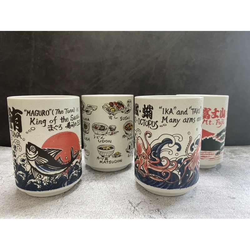 《茉莉餐具》🔥麥茶杯🔥壽司杯 茶杯 水杯 馬克杯 陶瓷杯 日本製 六入出貨 料理 富士山 鮪魚 烏賊