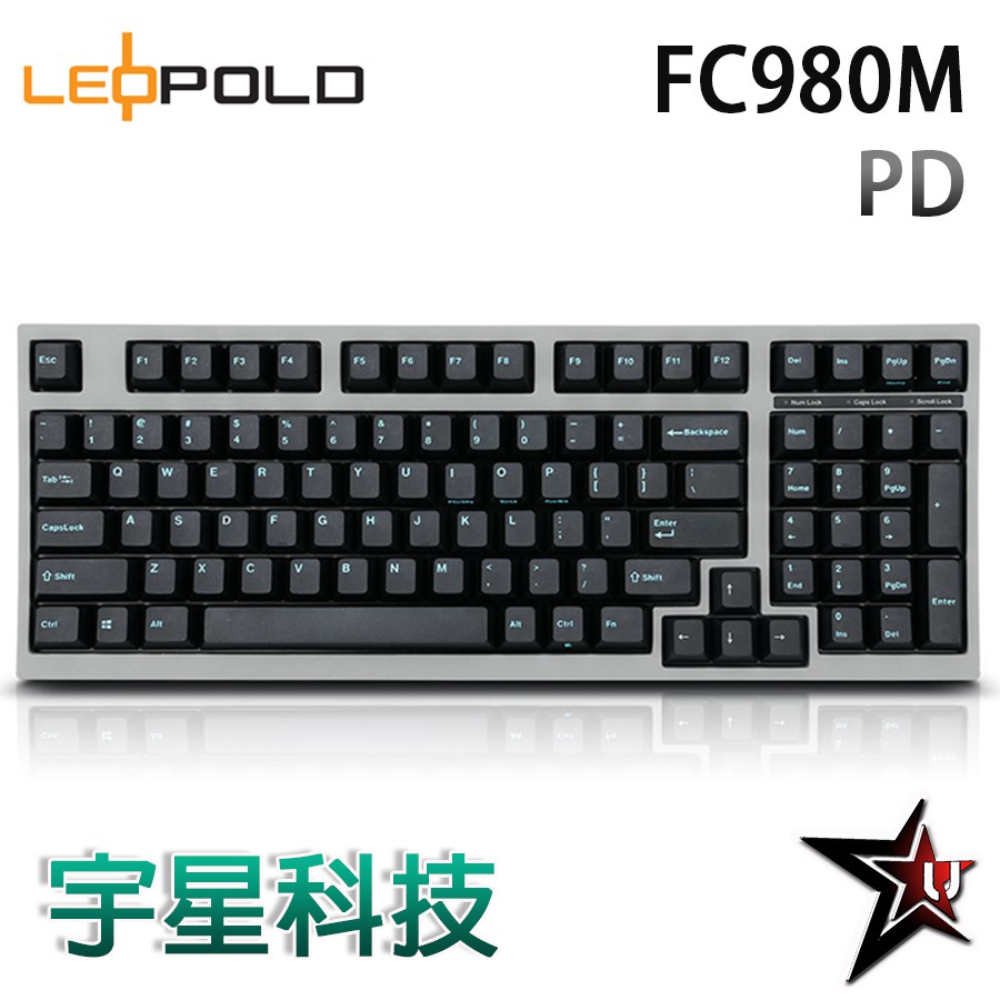 Leopold FC980M PD 黑色青字 PBT二色成型鍵帽98鍵 機械鍵盤