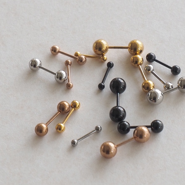 [鈦鋼．耳環單只] 懶人 | 啞鈴小圓雙球耳骨環 | 單只販售 | 鋼鍍金 | 日常穿搭 | 基本款【CC105】