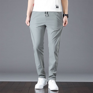 冰絲長褲 休閒長褲 涼感褲 M-4XL 4色 冰絲涼感舒適降溫面料造型口袋休閒長褲 大尺碼【臺灣最後現貨出貨】