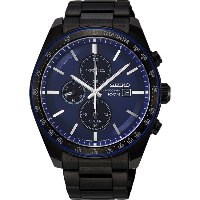 SEIKO SK037 精工錶 V176-0AZ0A(SSC731P1) 三眼日曆星期運動腕錶 / 藍面 43mm