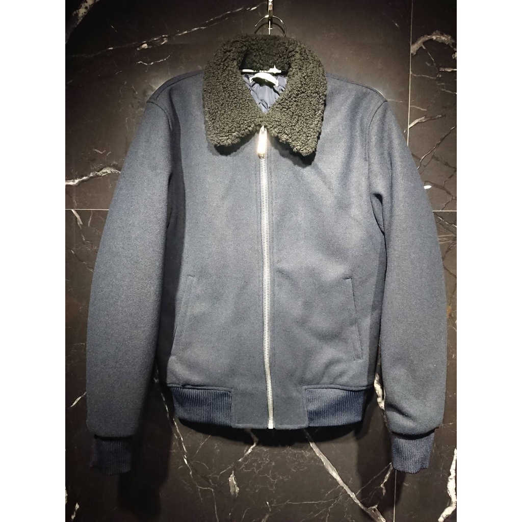 【S&amp;K Shop】正品全新 ZARA 飛行夾克 鋪棉 外套 黑色毛領 可拆 海軍藍色 尺寸S
