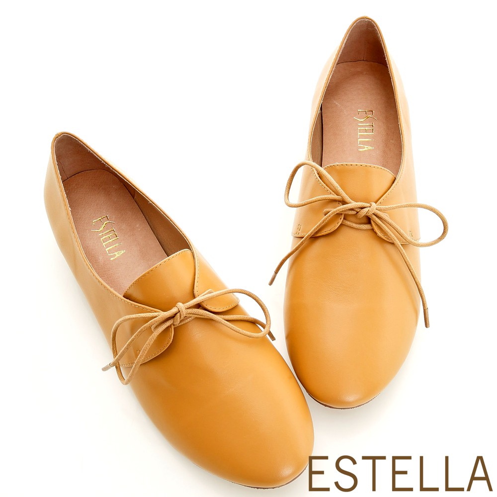 ESTELLA-全真皮綁帶時尚紳士鞋-駝