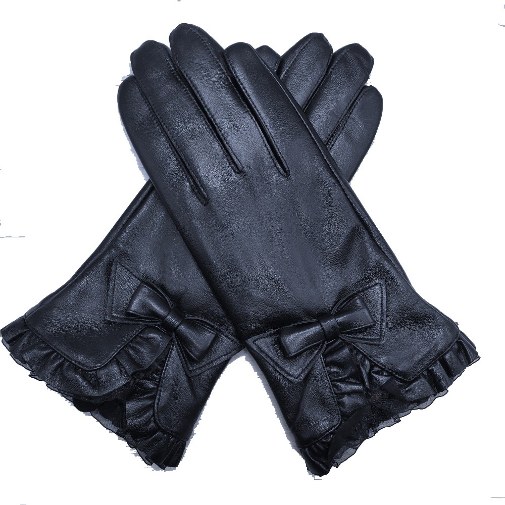 【Misstery】手套女款綿羊皮手套-黑(綿羊皮可觸屏)GLW05BK