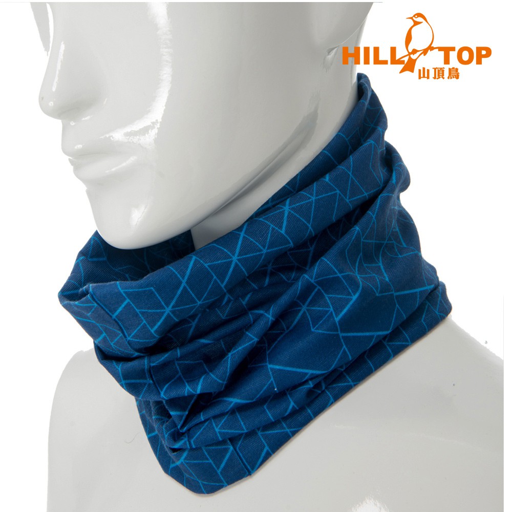 【Hilltop山頂鳥】吸濕快乾(COOLMAX)透氣頭巾P99X41-藍幾何