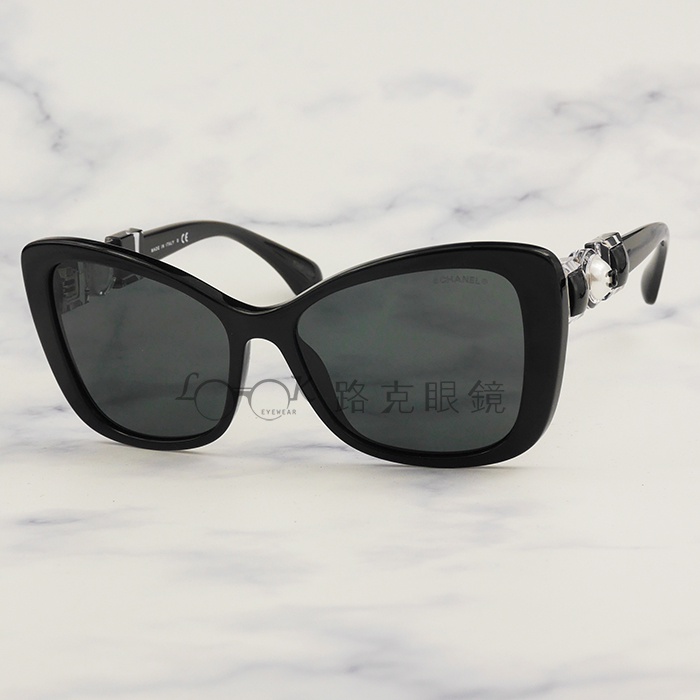 【LOOK路克眼鏡】Chanel 香奈兒 太陽眼鏡 黑框 珍珠式樣鏡腳 CH5445H 501 S4