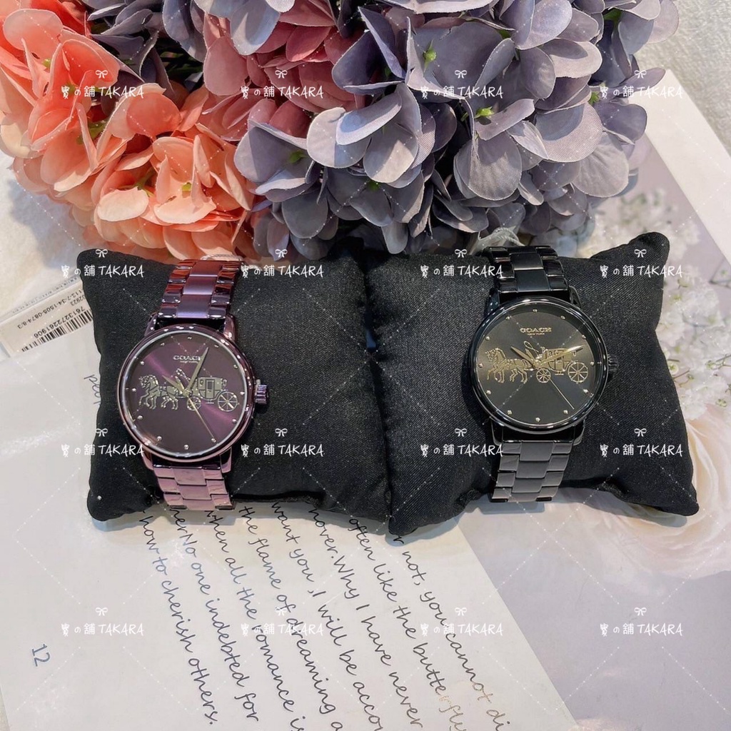 [寶の舖TAKARA] 鋼帶錶 大馬車LOGO鋼錶 COACH 正品 手錶 錶 黑色 紫色 14502925 男女通用