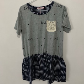 LACE灰色滿版蝴蝶結長版上衣 全新