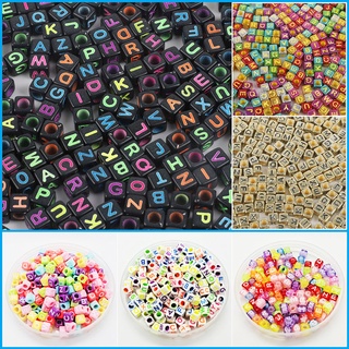 100顆 / 6毫米 混合多種亞克力立方體正方形 字母串珠 用於DIY手鍊項鍊兒童手工製作智力益智珠子玩具 生日禮物