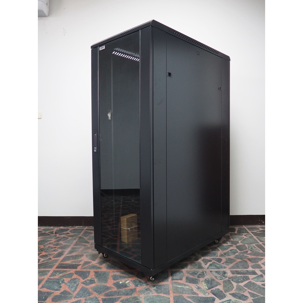 19吋 60cm寬x100cm深 32U黑色 前玻璃門後鐵門機櫃 網路機櫃 伺服器機櫃 電腦機櫃 監視系統