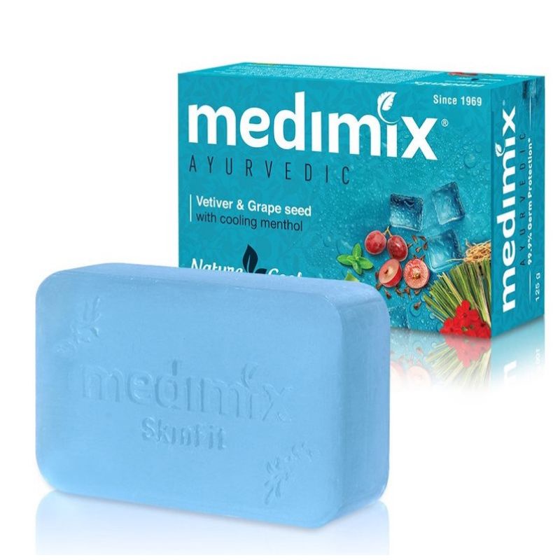 印度MEDIMIX~藍寶石沁涼美肌皂125g(岩蘭草&amp;葡萄籽)×5盒 授權經銷商進貨