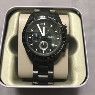 FOSSIL CH2601 運動風格黑鋼三眼計時腕錶