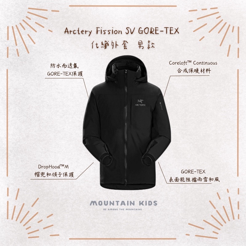 （山小孩）現貨，🇨🇦加拿大Arcteryx始祖鳥 Fission SV GORE-TEX 化纖外套 防風 防水 男款