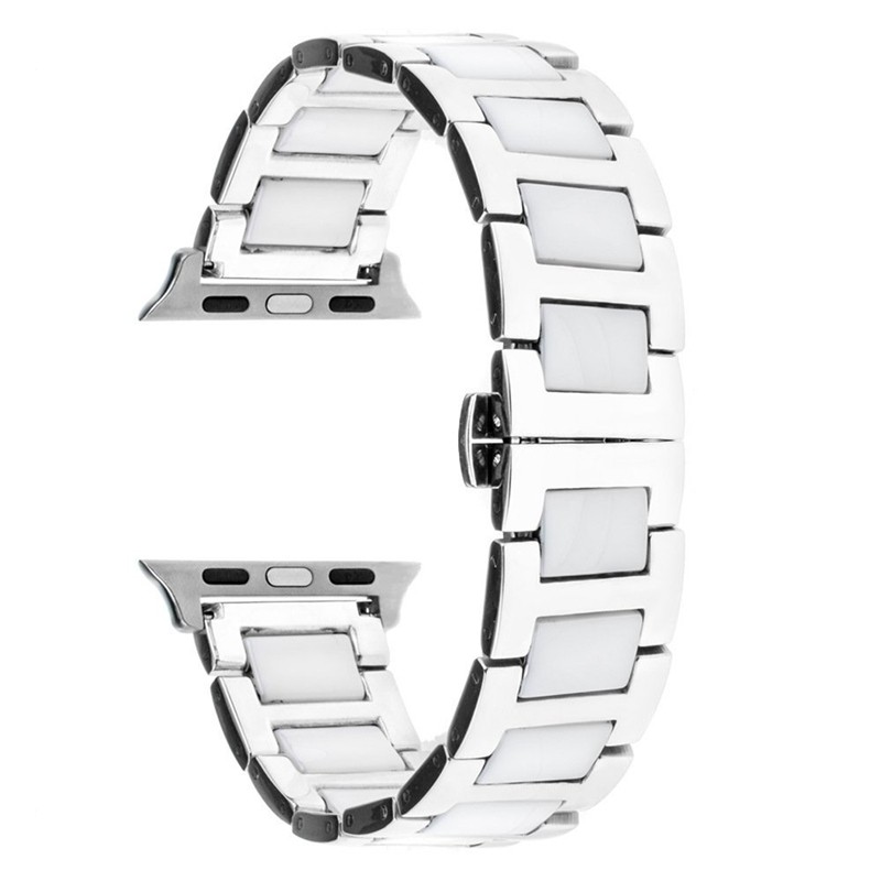 適用於Apple Watch 4 3 2 1通用錶帶 蘋果手錶陶瓷+金屬錶帶 蘋果手錶38 42 40 44mm金屬錶帶