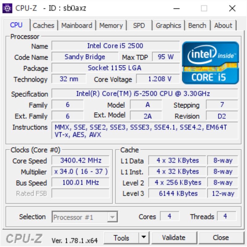 Intel i5 2500 1155腳位