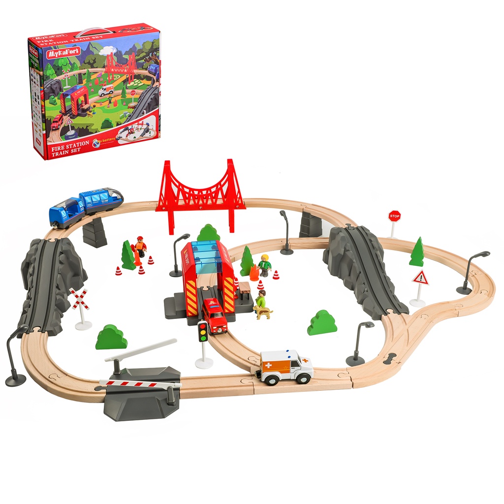 [現貨]67件木製電動火車軌道組 電動火車 玩具 交通車