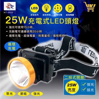 好康加 25W LED高亮度頭燈-充電式 贈充電組 兩段式調光 WT-8822