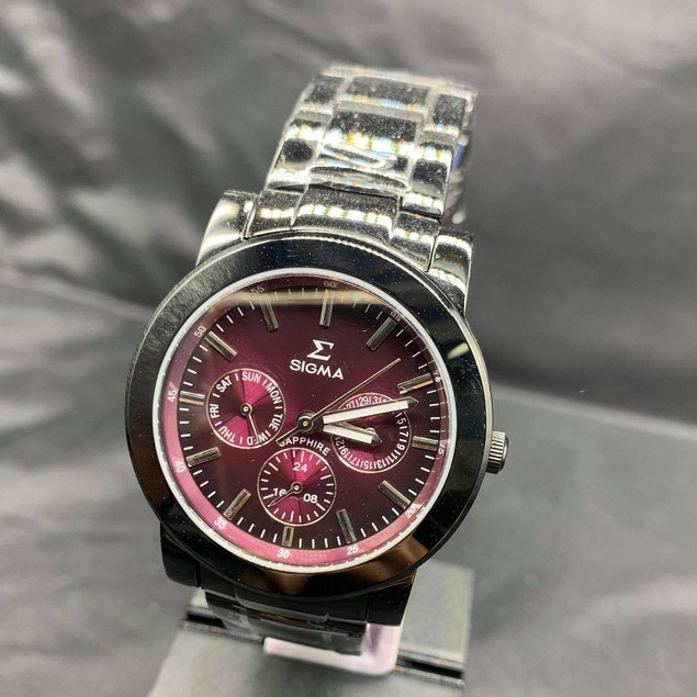 SIGMA(8807M-B15)豔彩圓型三眼多功能腕錶/漸層紫