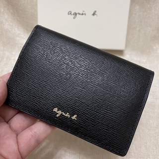 全新 agnes b 黑色 水波紋 薄型 薄款 防刮 翻蓋 名片夾 信用卡夾 卡片夾 卡夾 卡包 牛皮 真品 正品 小b