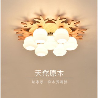 日式榻榻米吸頂燈LED客廳燈北歐實木溫馨創意鹿角兒童