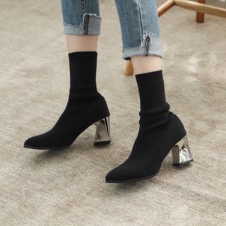 轉賣-River&Moon短靴-美型激瘦粗跟襪套靴-黑