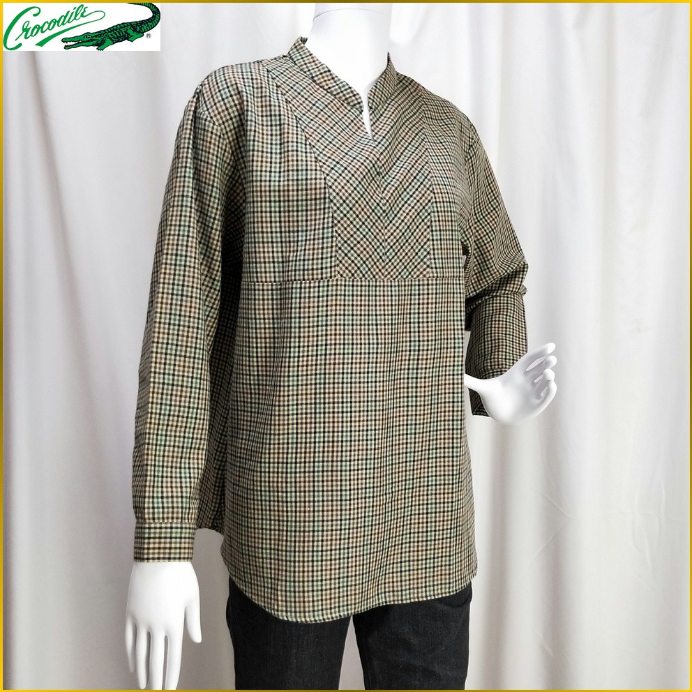 日本帯回 寬鬆休閒服 Crocodile 新品 女m号 英倫風格紋 長袖上衣 Crocodile 鱷魚牌 f11c 蝦皮購物