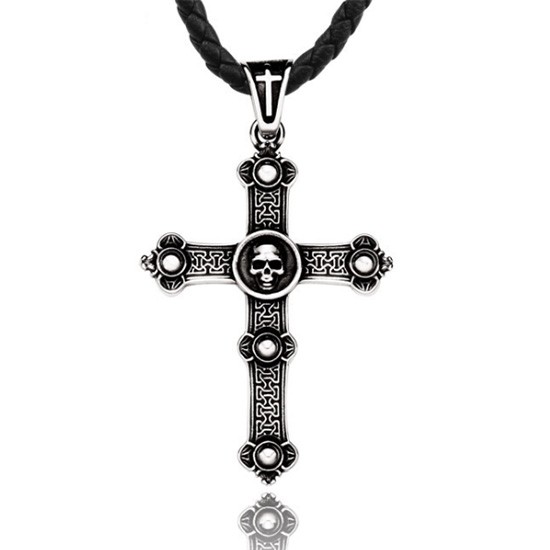 【CBP8-488】精緻個性歐美復古骷顱十字架鑄造鈦鋼墬子項鍊/掛飾