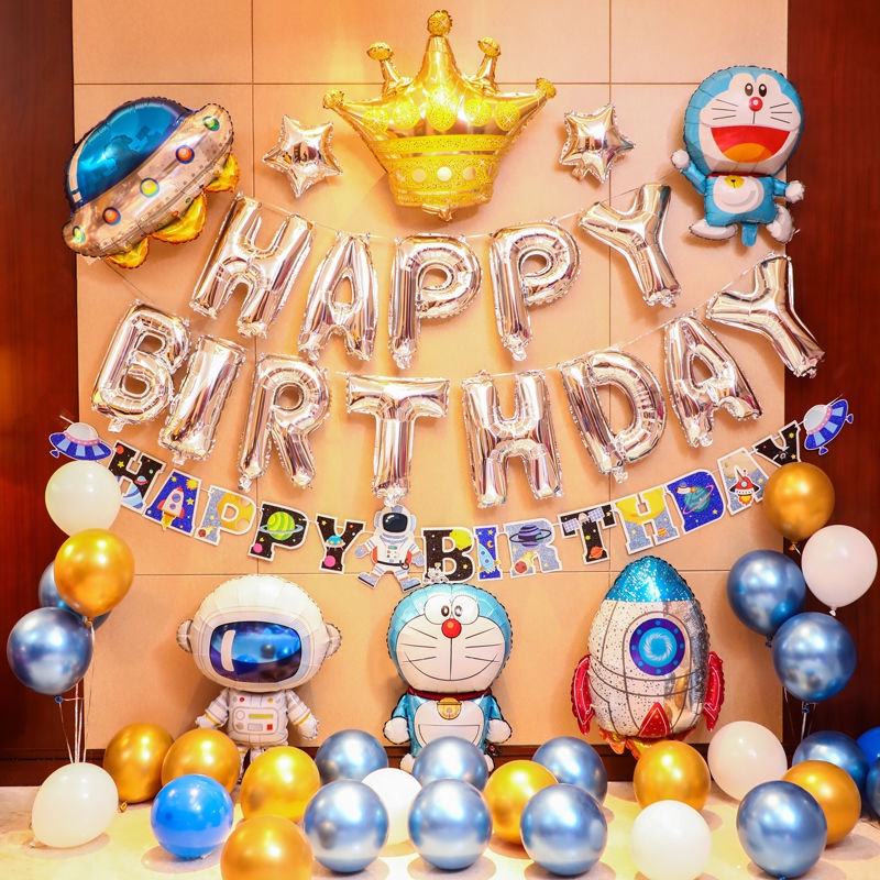 【新店48h出貨】Bobo哆啦A夢生日party佈置裝飾氣球機器貓叮噹貓兒童派對場景裝扮背景