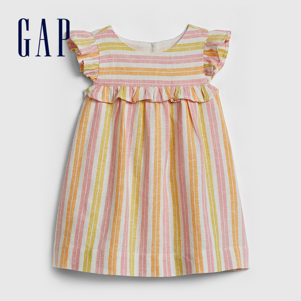 Gap 嬰兒裝 甜美風輕盈花邊袖洋裝-彩色條紋(583977)
