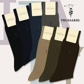 TRUSSARDI【秋冬百搭素面直條紋紳士襪】(中統)獨家代理