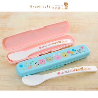 日本製 Anano cafe 幼兒用可愛動物湯匙附盒 藍色/粉色 餵食湯匙