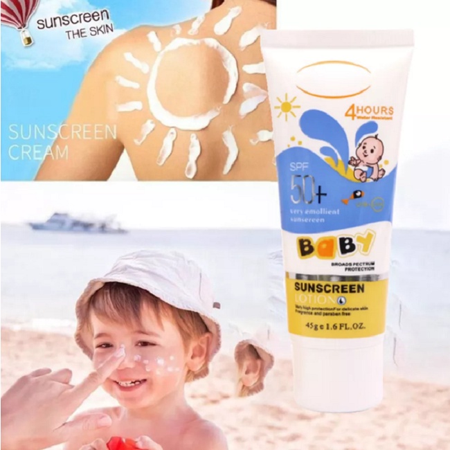 Sunblock Suncreen 兒童和成人嬰兒皮膚保護器 45ml 嬰兒面部身體防曬美白防曬霜 SPF50 皮膚保護