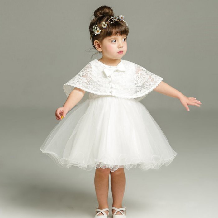 【俏寶貝童裝~現貨】寶寶蕾絲披風禮服 + 披風 兩件組 寶寶白色禮服裙 女童嬰幼兒寫真拍照造型服 花童禮服 白色洋裝
