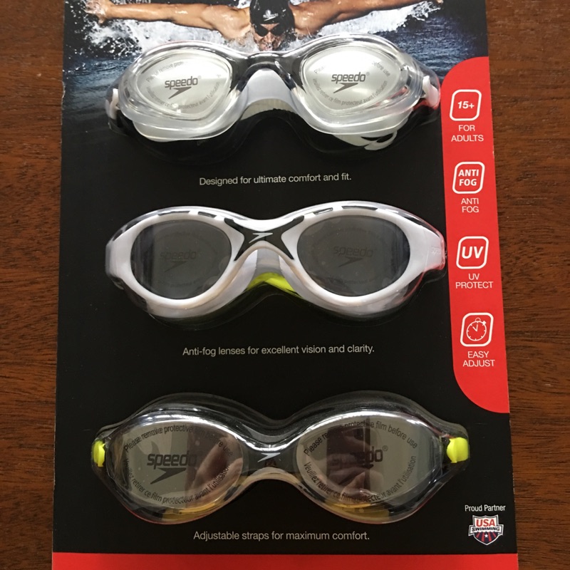 全新Speedo成人泳鏡一組三入