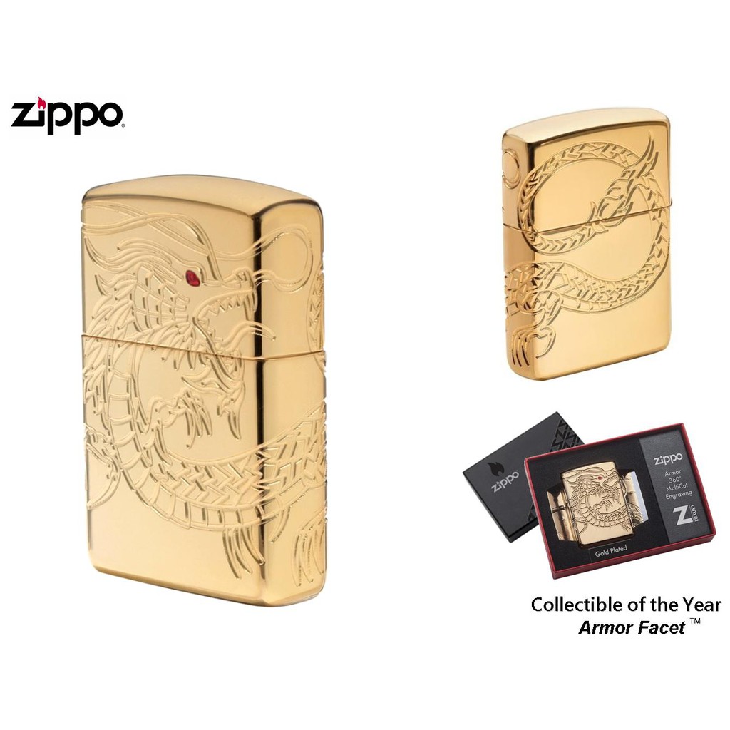 【寧寧精品】Zippo 原廠授權台中30年旗艦店 防風打火機 360度五面雕刻鍍K金  紅眼金龍 4336-1 終身保固