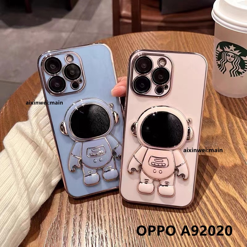 直邊電鍍太空人支架手機殼 適用 OPPO A52020 A92020 AX5 AX7 AX7pro 手機殼全包防摔保護殼