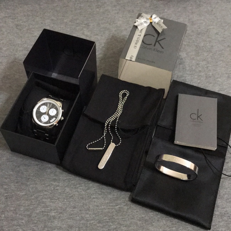 男生 Calvin klein CK 三眼CK手錶+CK手環+CK項鍊 三件一起賣$1500