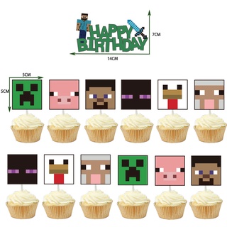 陽光我的世界派對主題minecraft蛋糕插牌像素游戲生日快樂派對裝飾生日派對抓周佈置兒童生日佈置掛旗 蝦皮購物