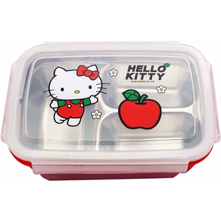 三麗鷗 Hello Kitty 凱蒂貓 兒童 不鏽鋼方形 三格 便當盒