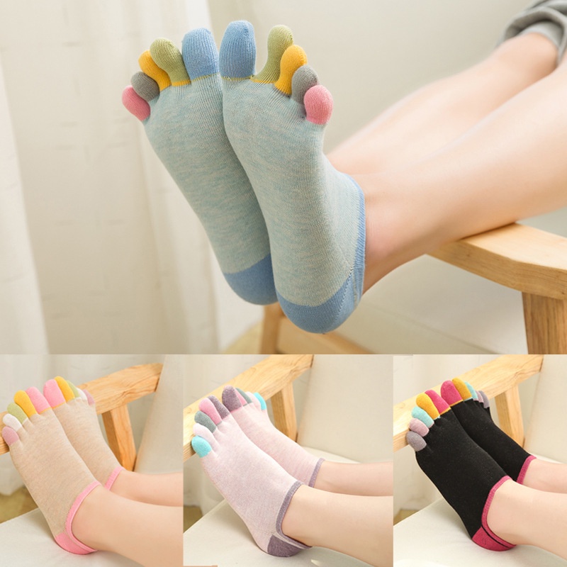 女式腳趾襪棉質腳踝五指低幫彩色襪子女式女孩跑步運動