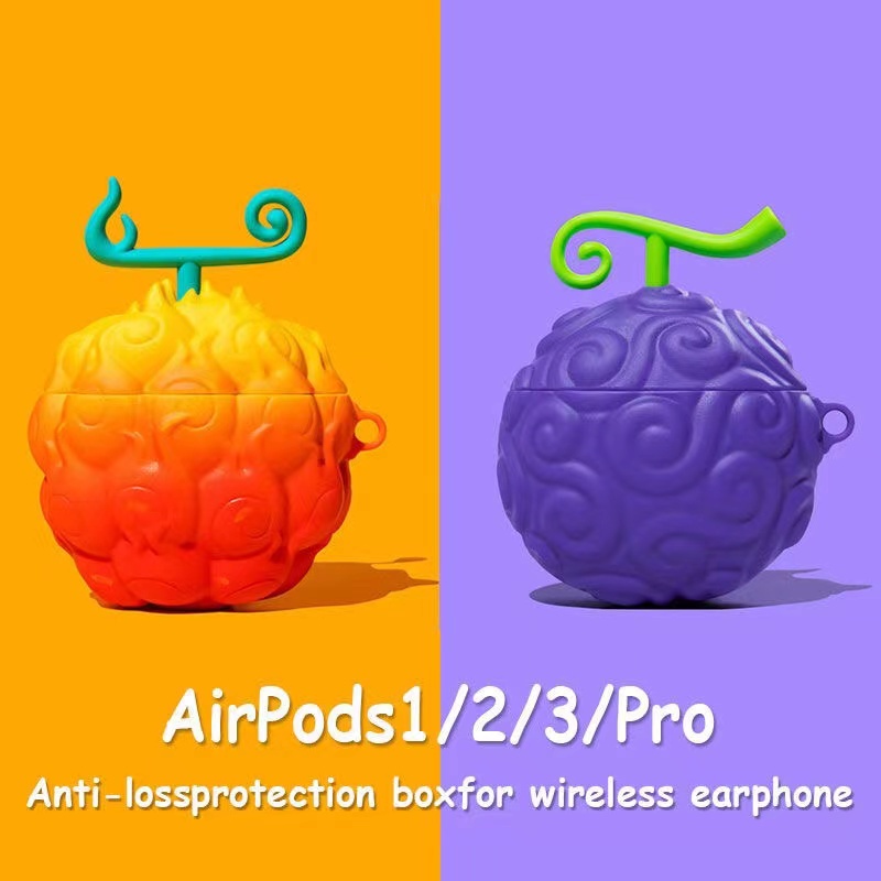 創意動漫 橡膠 燒燒惡魔果實 耳機套適用於airpods 1/2代蘋果藍牙無線耳機Airpods 三代耳機防摔防丟保護套