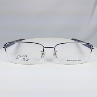 『逢甲眼鏡』 Zegna 傑尼亞 半框眼架 全新正品 純鈦 藏藍銀色幾何方格造型鏡腳 商務款【EZ054F A165】